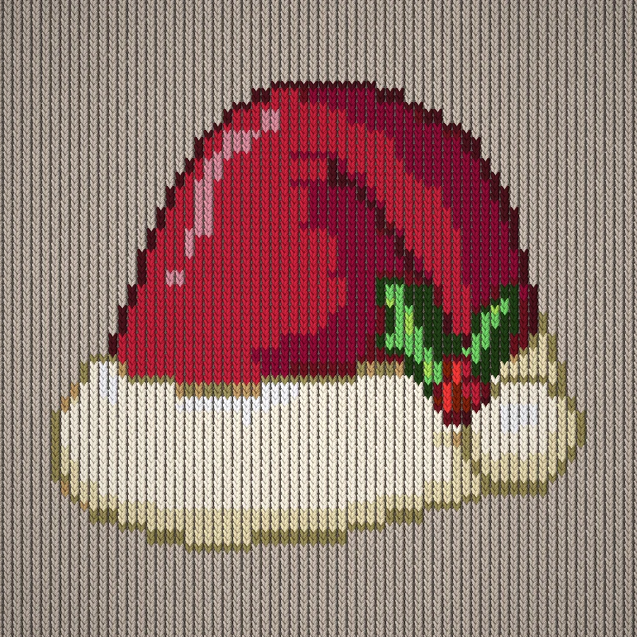Classic Santa Hat Knitting chart (intarsia) simulation