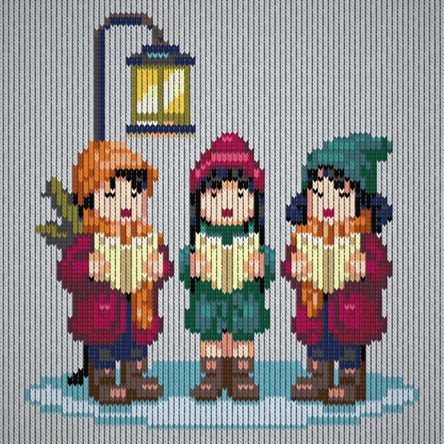 Christmas Carolers Knitting chart (intarsia) simulation