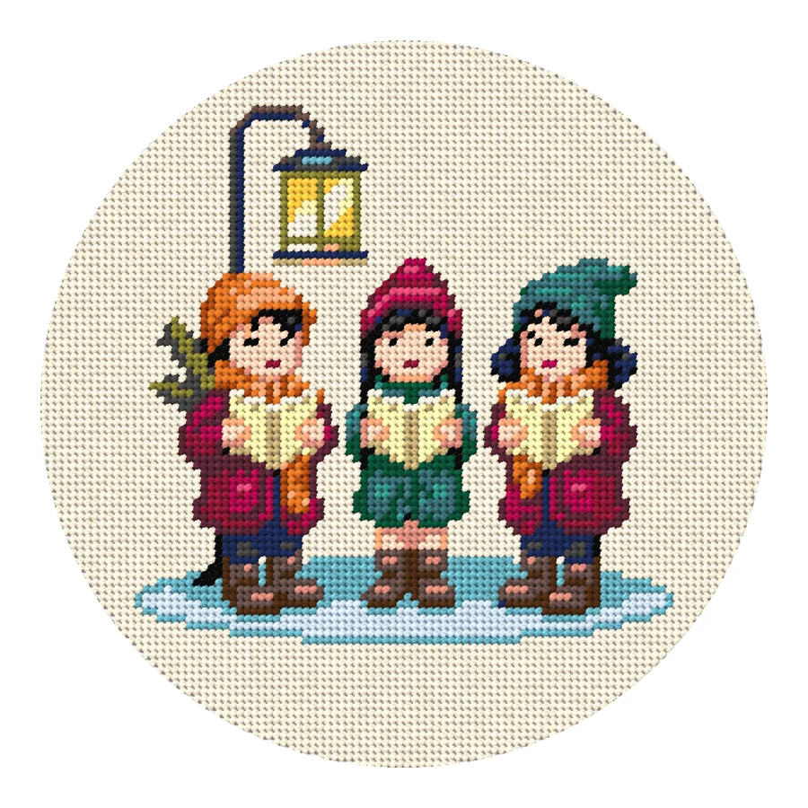 Christmas Carolers Needlepoint simulation