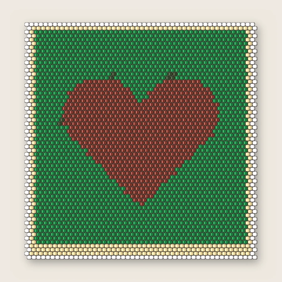 Green Quilted Heart Block Brick stitch simulation