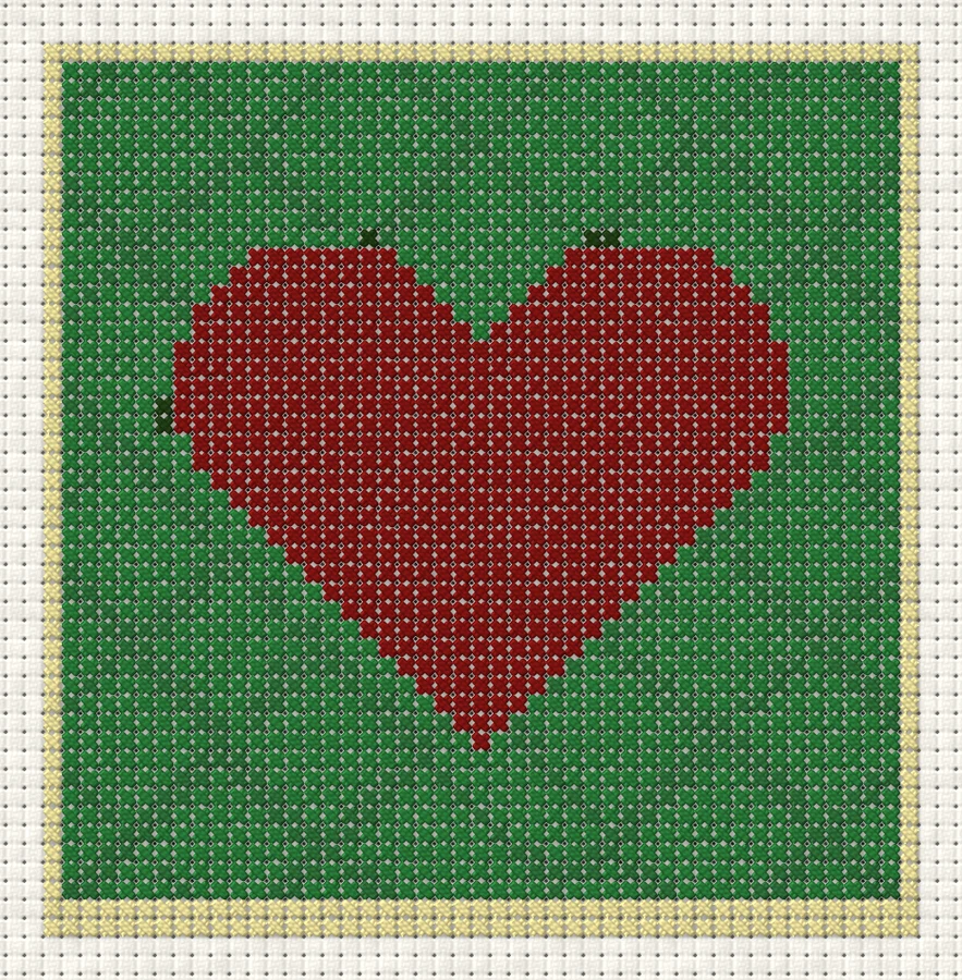 Green Quilted Heart Block Cross-stitch simulation