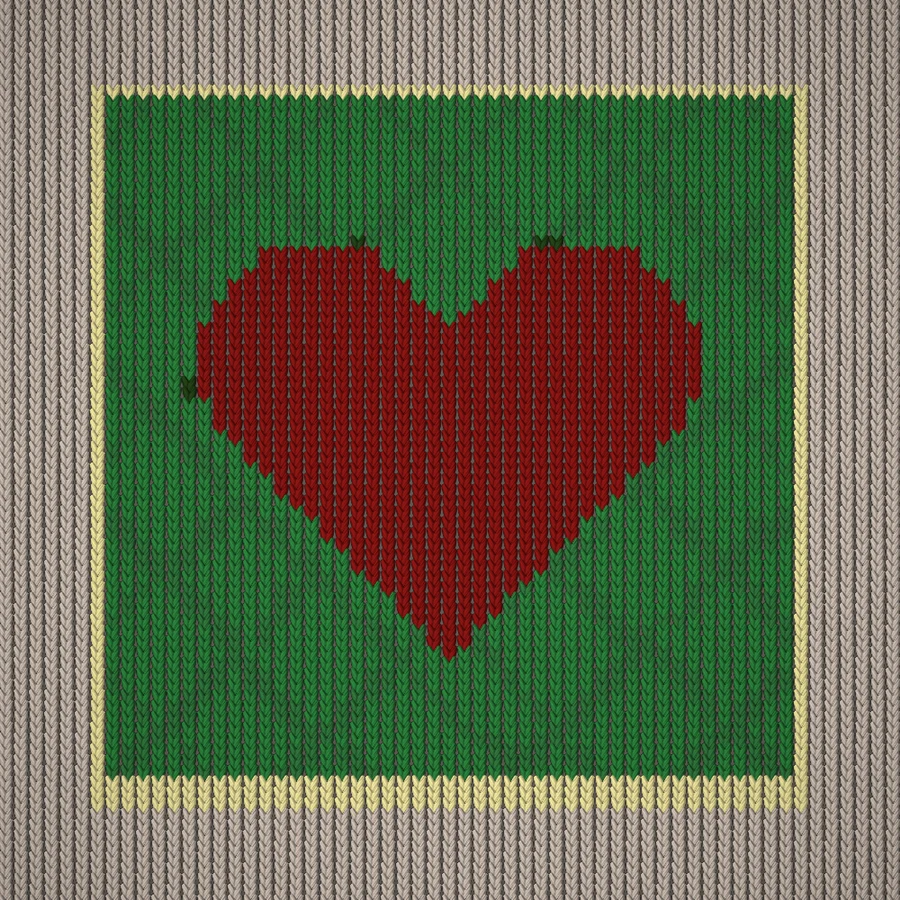 Green Quilted Heart Block Knitting chart (intarsia) simulation