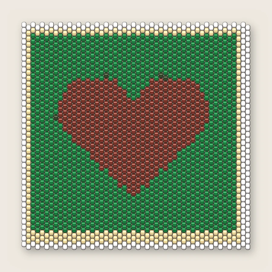 Green Quilted Heart Block Peyote simulation