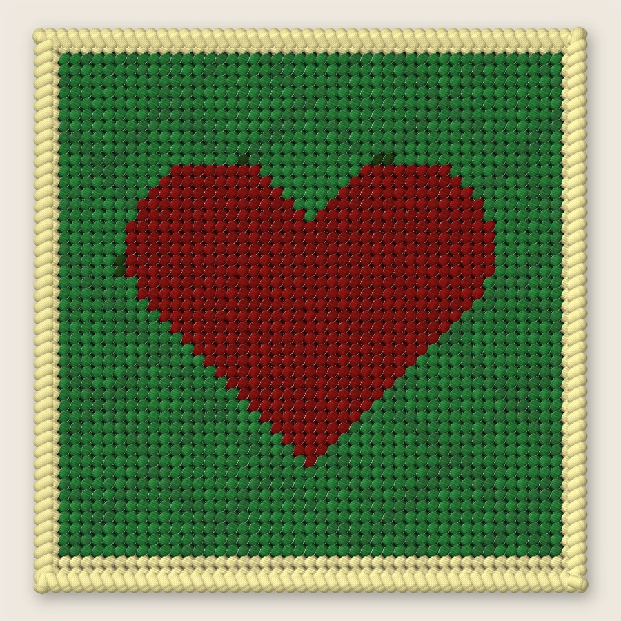 Green Quilted Heart Block Plastic canvas simulation