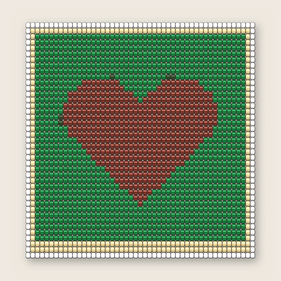 Green Quilted Heart Block Square stitch simulation