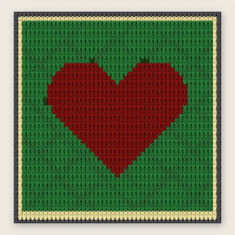 Green Quilted Heart Block Tapestry crochet simulation