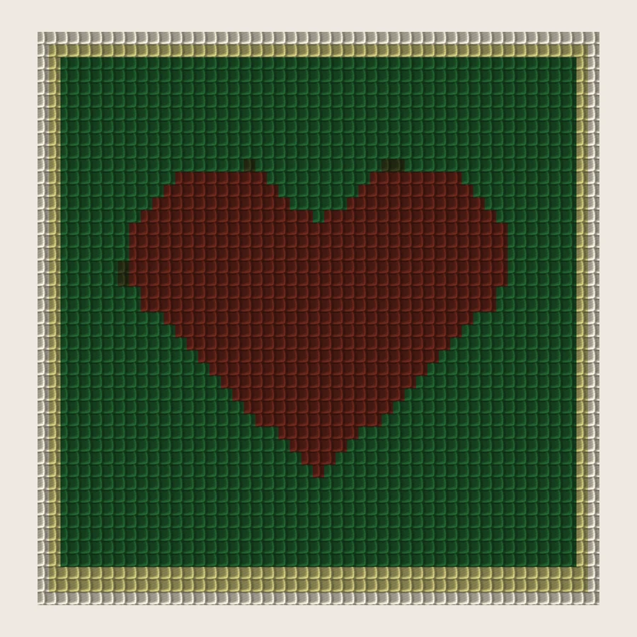 Green Quilted Heart Block Tunisian crochet (TSS) simulation